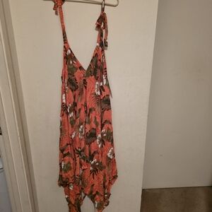 Palmwave Hawaii Tropical Orange And Brown  Floral High Low Dress Size One Size